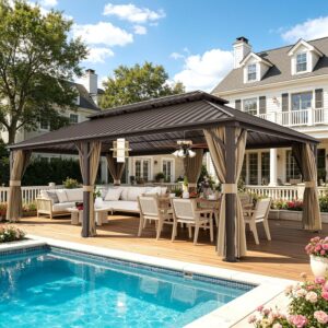Image 1 of 14x24 ft outdoor gazebo with double layered steel roof