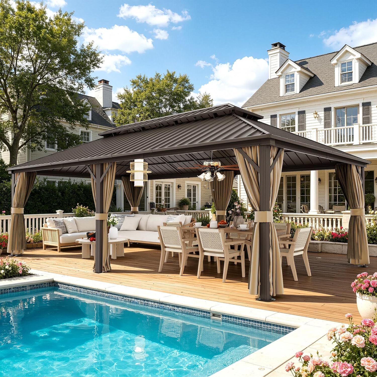 Image 1 of 14x24 ft outdoor gazebo with double layered steel roof
