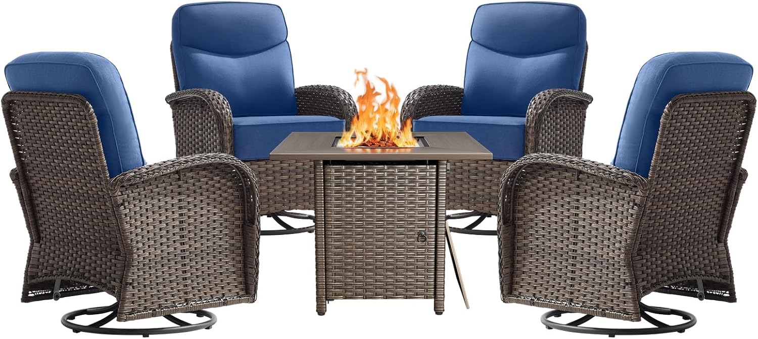 Image 1 of ACTREST Navy Blue patio set with fire pit