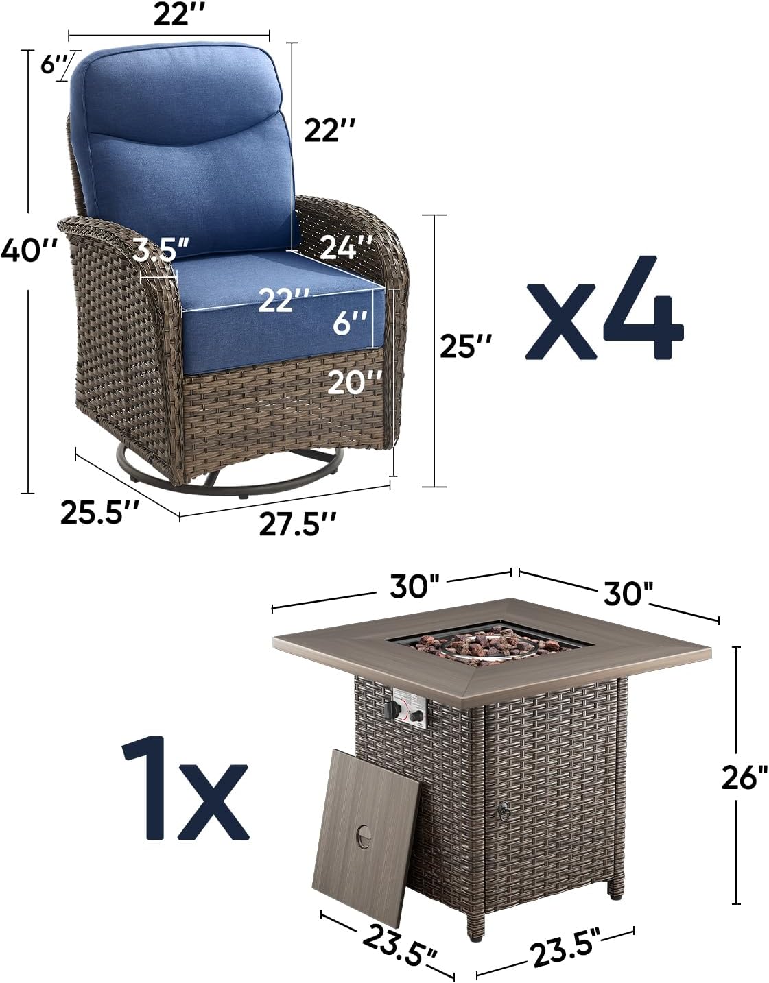 Step-by-step guide for ACTREST Navy Blue patio set with fire pit,should I buy ACTREST wicker swivel chairs,ACTREST fire pit table set pros cons,best 5 piece outdoor furniture for porch,ACTREST patio set worth buying,oval vs rectangular fire pit table for car camping - complete tutorial