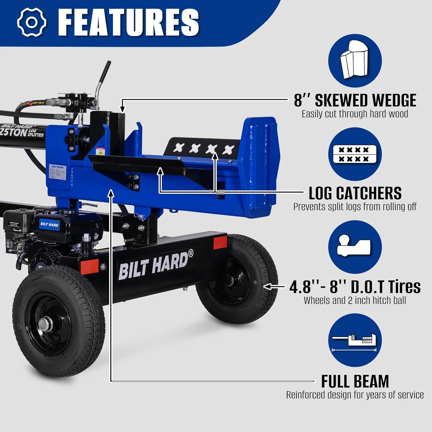 Complete unboxing and package contents of Bilt Hard 25 ton log splitter including accessories and documentation