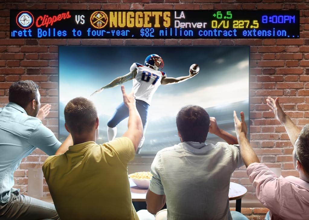 Franchise Double Feed LED Sports Ticker worth buying,should I buy the Franchise LED ticker,Franchise LED ticker vs alternatives,Franchise LED ticker pros cons,Franchise LED ticker for man cave,best LED sports scoreboard for office unboxing and complete package contents