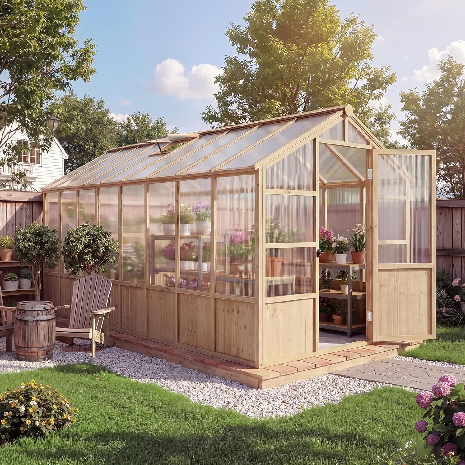 Image 1 of GAOMON wooden greenhouse 8x16