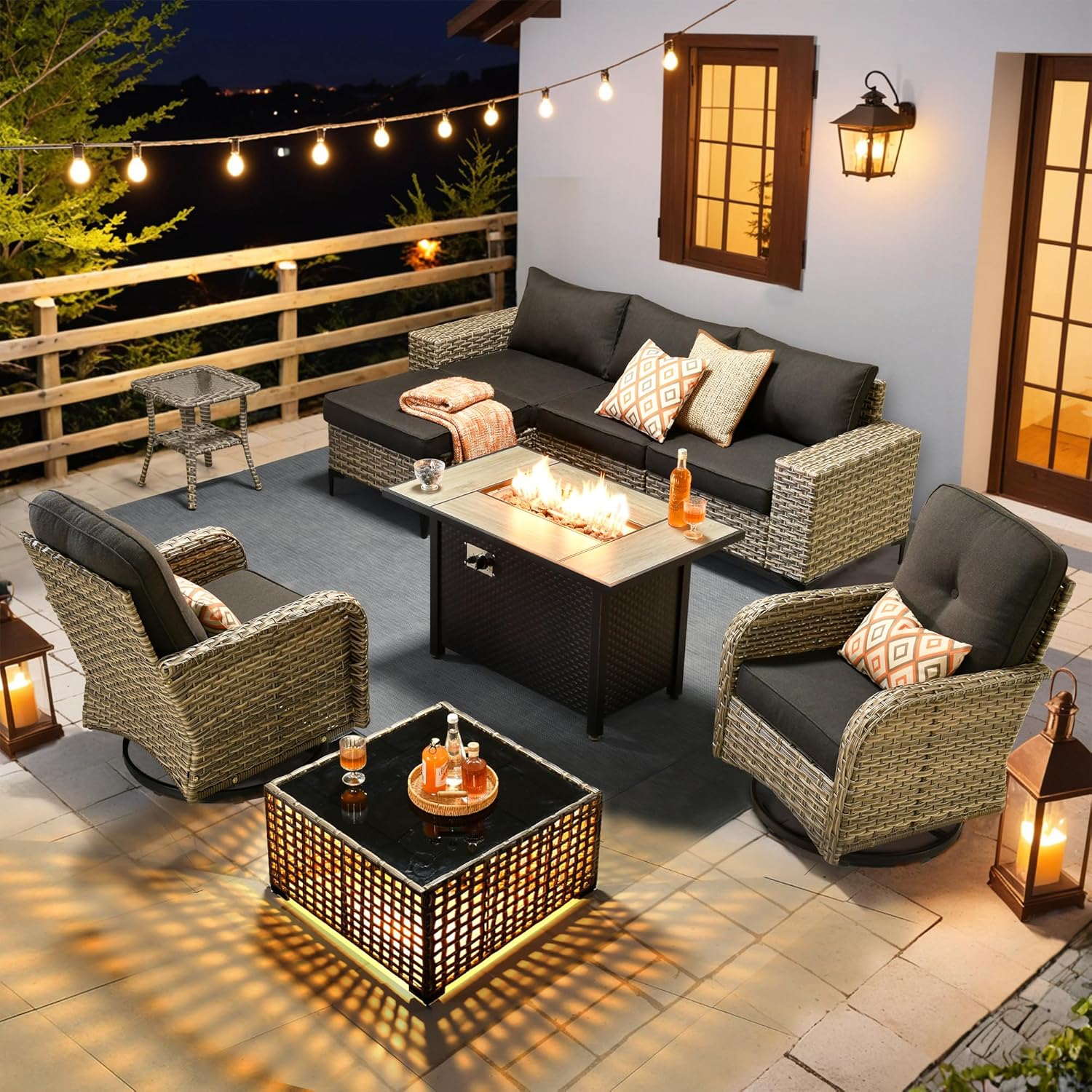 Image 1 of HOOOWOOO outdoor sectional with fire pit