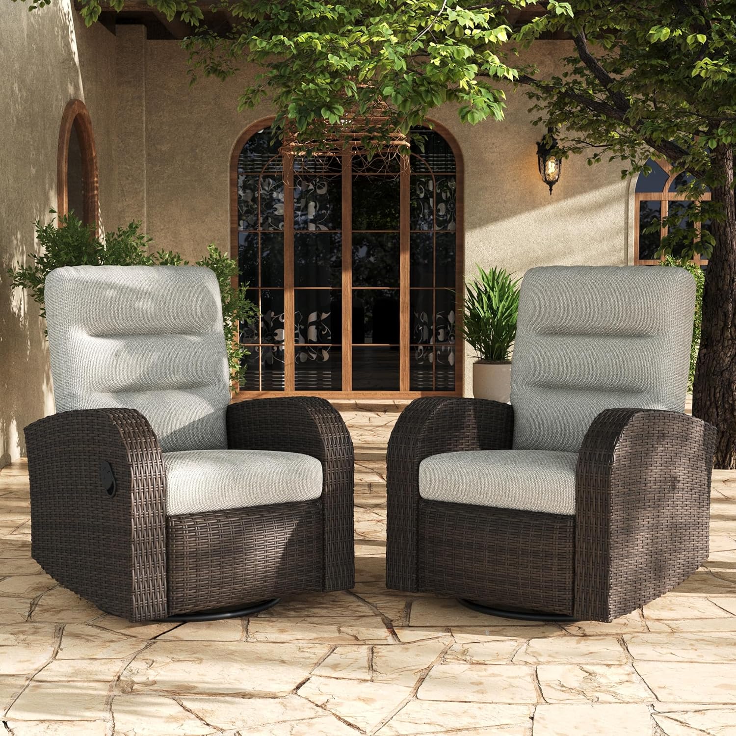 Image 1 of LayinSun oversized wicker outdoor swivel glider recliner