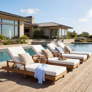 Image 1 of Merax Acacia Wood Outdoor Chaise Lounge Chair Set of 4 worth it