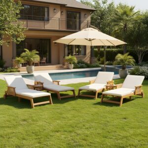Image 1 of Merax acacia wood sun lounger value