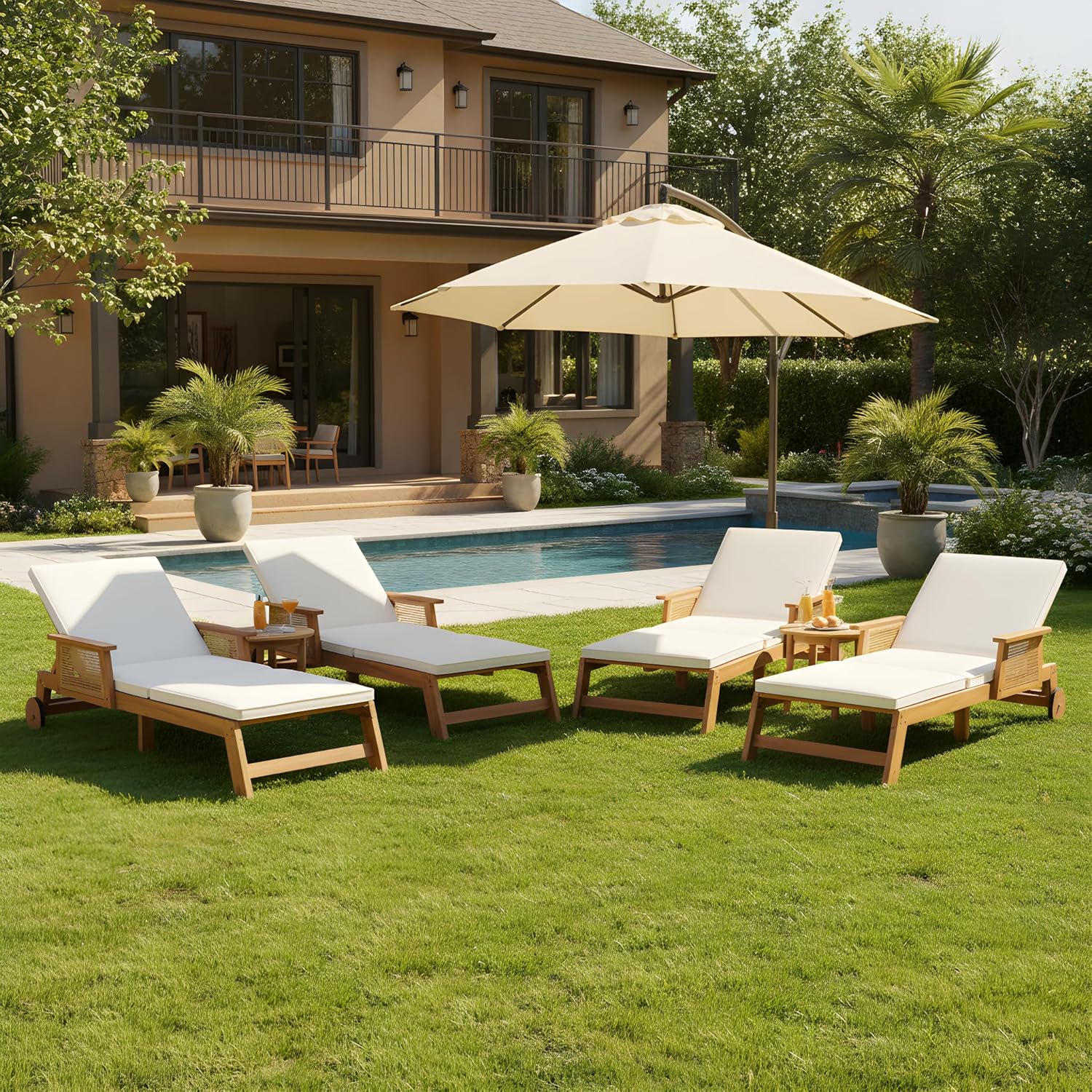 Image 1 of Merax acacia wood sun lounger value