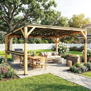 Image 1 of Outsunny 10x14 wooden gazebo hardtop