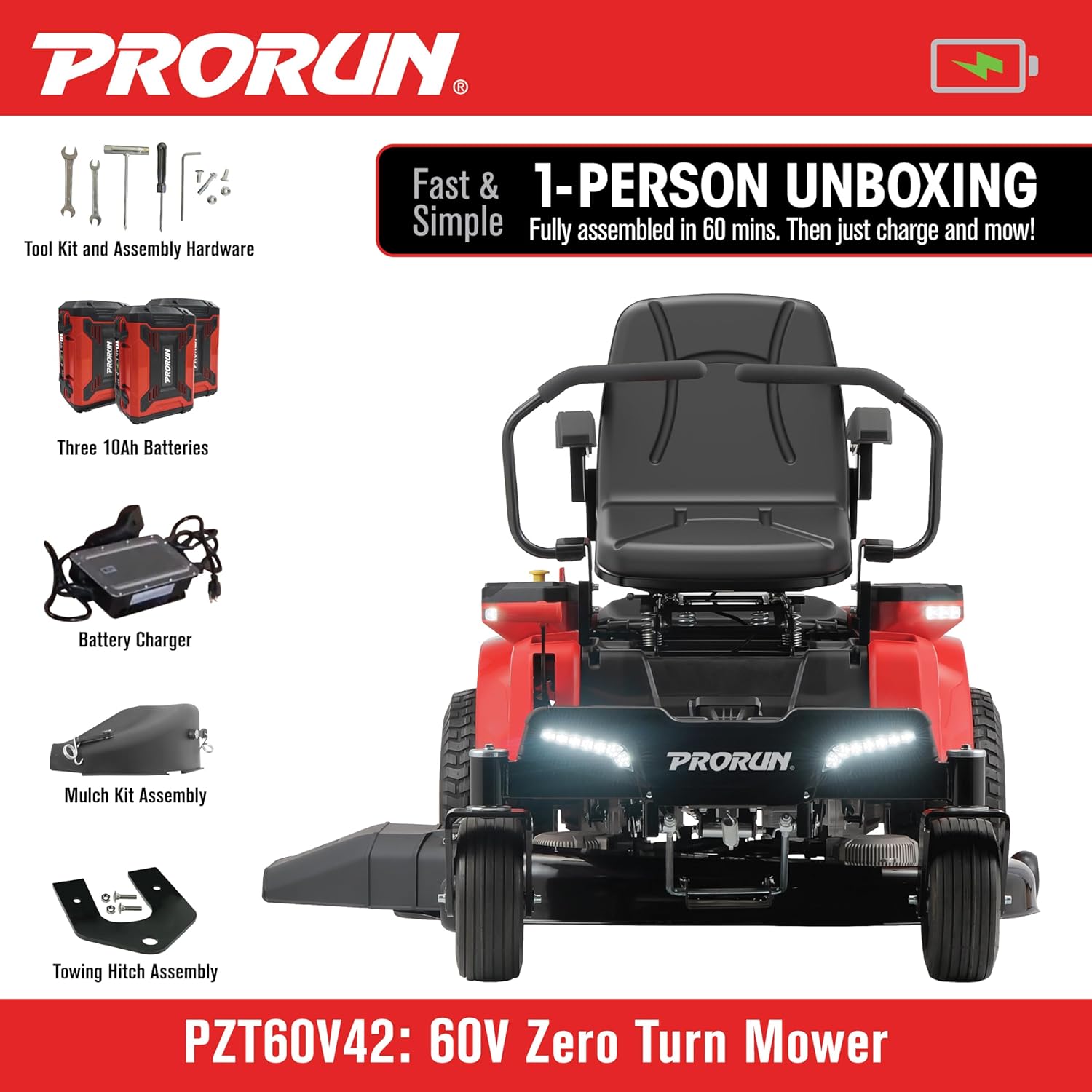 PRORUN 60V Zero Turn Mower worth it,should I buy PRORUN 60V mower,PRORUN 60V vs gas mower,PRORUN 60V pros cons,best battery riding mower for large lawns,PRORUN PZT60V42 honest assessment unboxing and complete package contents