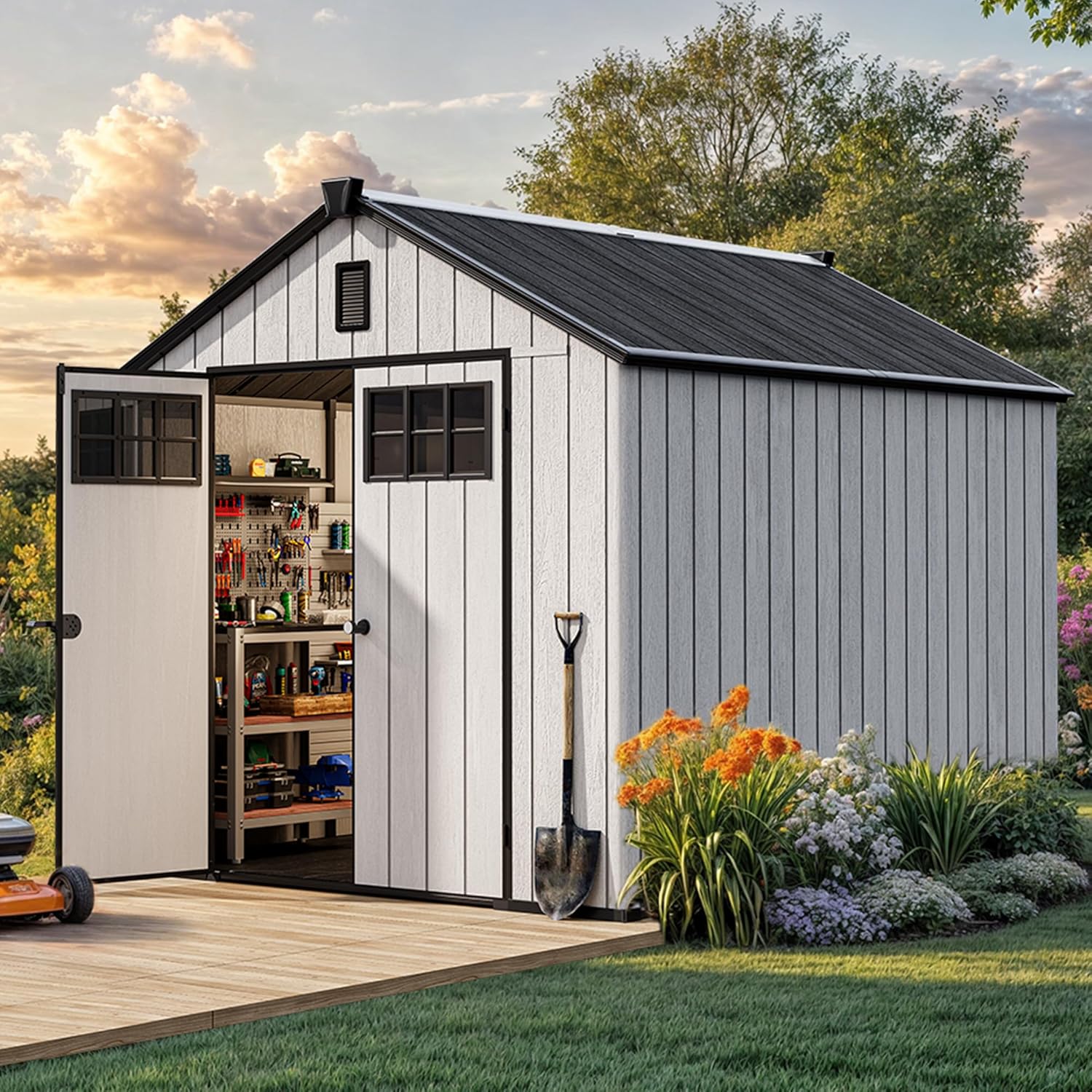 YITAHOME 8x10 shed worth buying,YITAHOME 8x10 shed pros cons,best 8x10 plastic shed for yard,YITAHOME shed vs Rubbermaid shed,should I buy YITAHOME storage shed,YITAHOME outdoor shed honest review showing unboxing and complete package contents