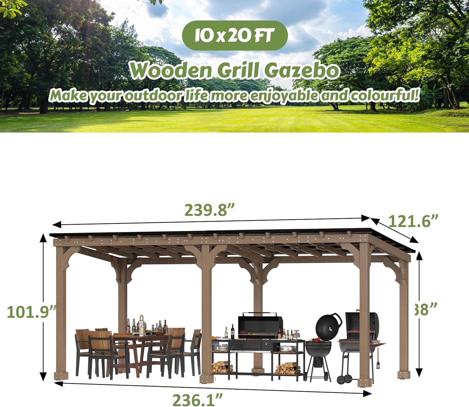 best 10x20 grill gazebo,VEIKOU 10x20 gazebo pros cons,10x20 grill gazebo worth buying,cedar wood bbq shelter for backyard,sloping roof gazebo vs flat roof,best outdoor kitchen gazebo for car unboxing and complete package contents