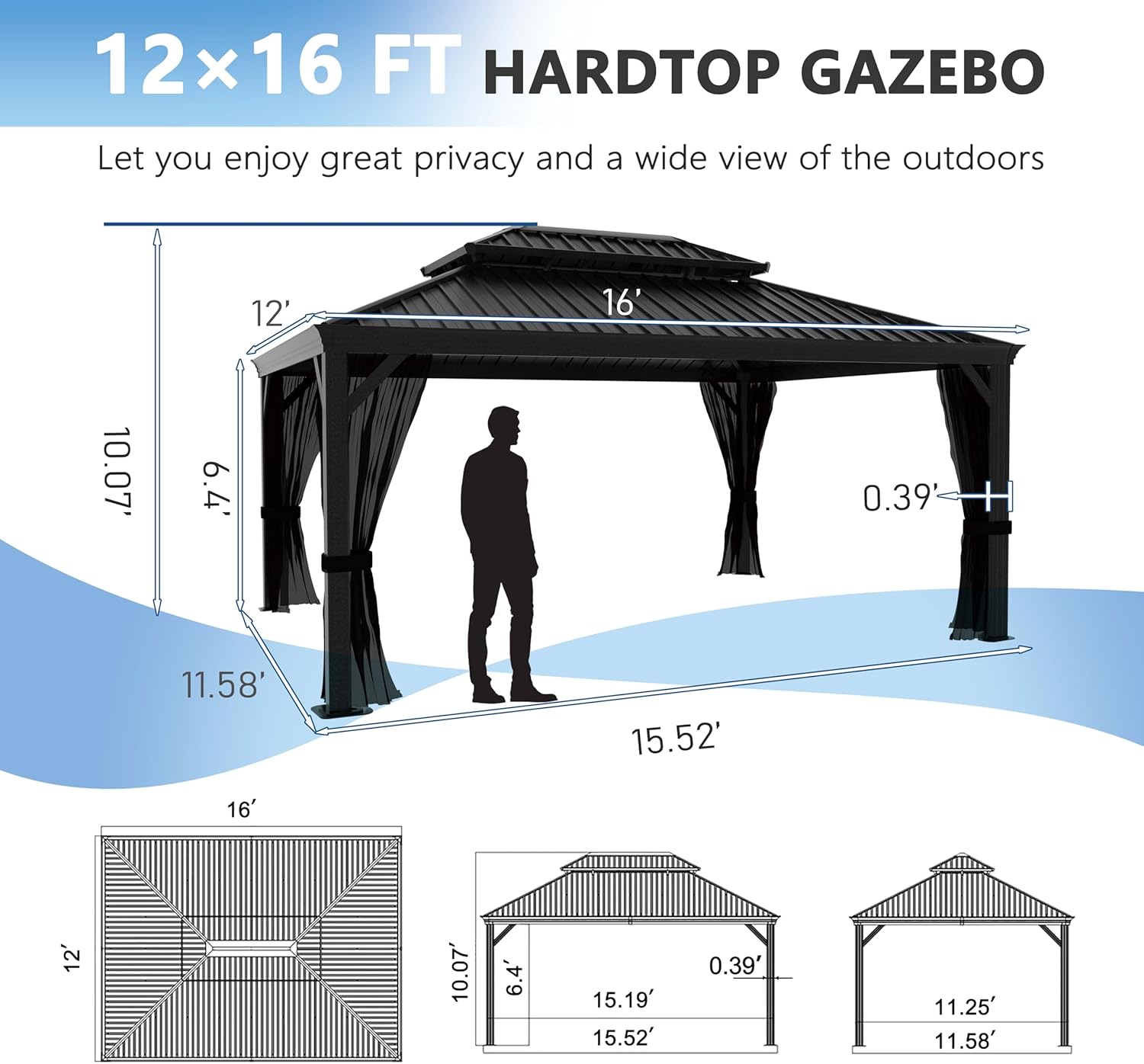 best 12x16 hardtop gazebo,12x16 gazebo worth buying,MUPATER gazebo pros cons,permanent gazebo for patio,heavy duty outdoor shade structure,buy hardtop gazebo for backyard unboxing and complete package contents