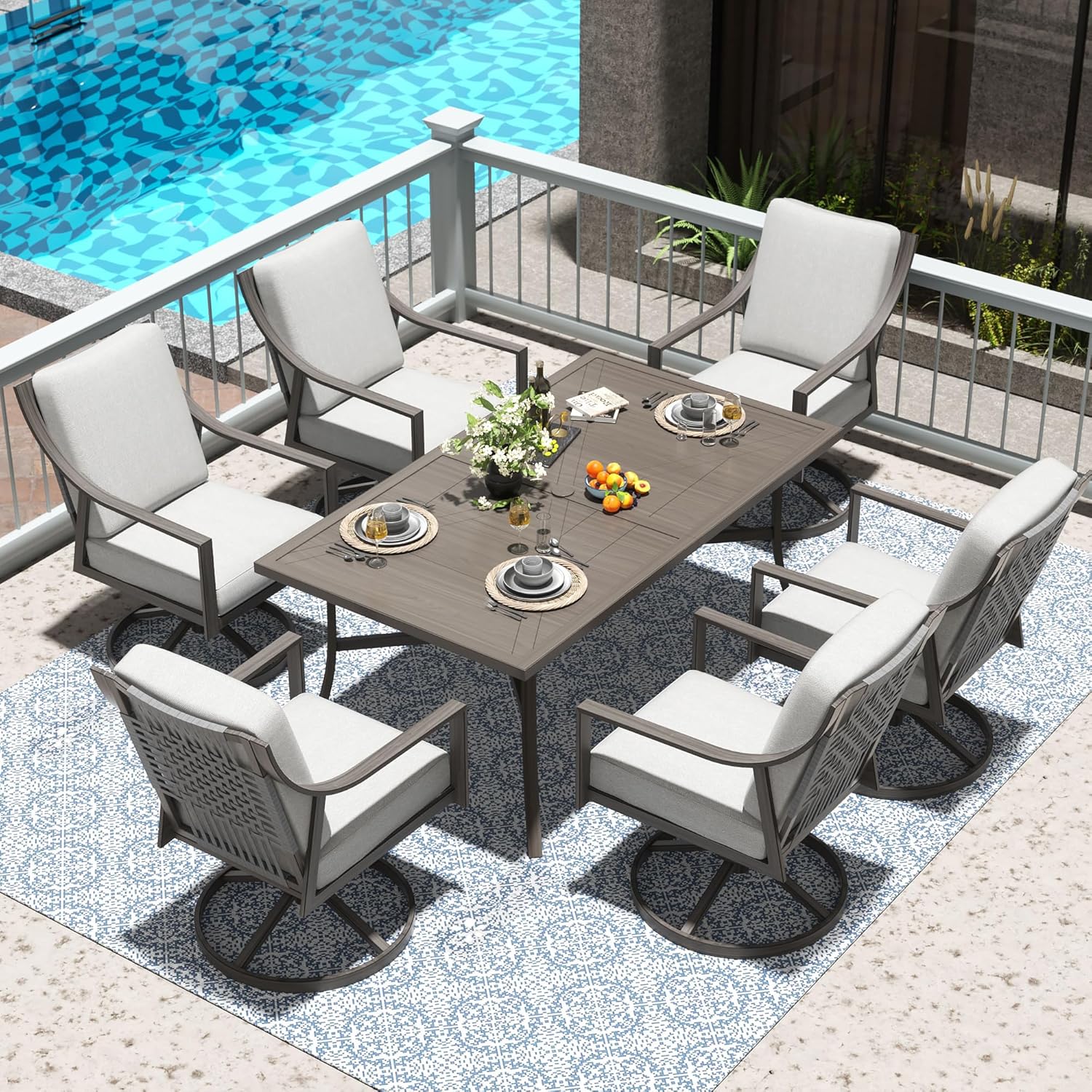 best 7 piece patio dining set,NATURAL EXPRESSIONS patio set pros cons,swivel dining chairs umbrella hole table,7 piece outdoor dining set worth buying,best heavy duty patio furniture for 6,olefin cushion patio set vs alternatives unboxing and complete package contents