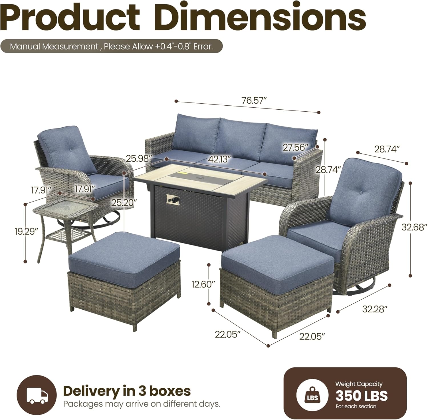 best 7 piece wicker patio set,should I buy a wicker patio set,outdoor conversation set with fire pit,swivel rocker patio furniture pros cons,best patio set for backyard,denim blue outdoor furniture worth buying unboxing and complete package contents