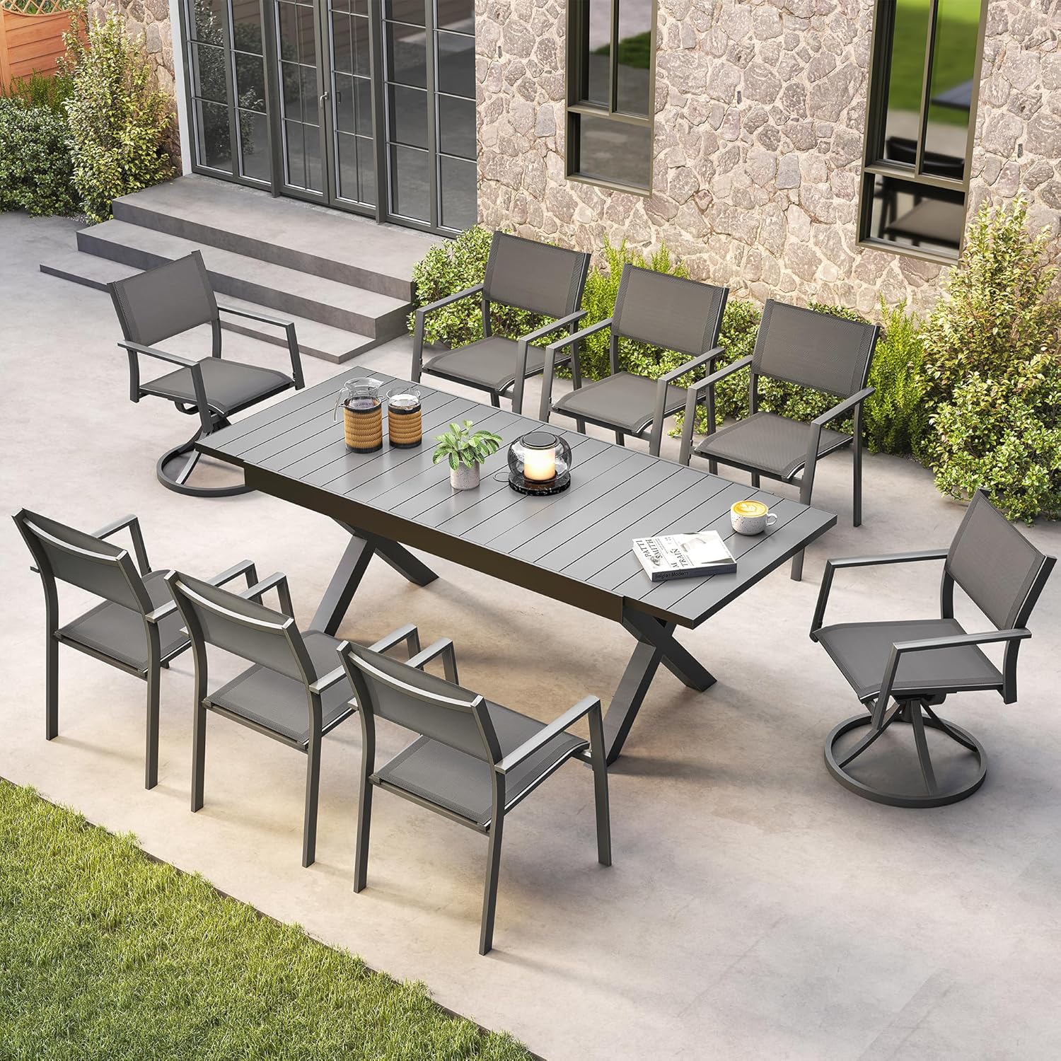 best 9 piece patio dining set,should I buy a 9 piece patio dining set,aluminum expandable dining table pros cons,patio swivel chairs worth buying,CikaCika outdoor dining set vs alternatives,best outdoor dining set for garden unboxing and complete package contents