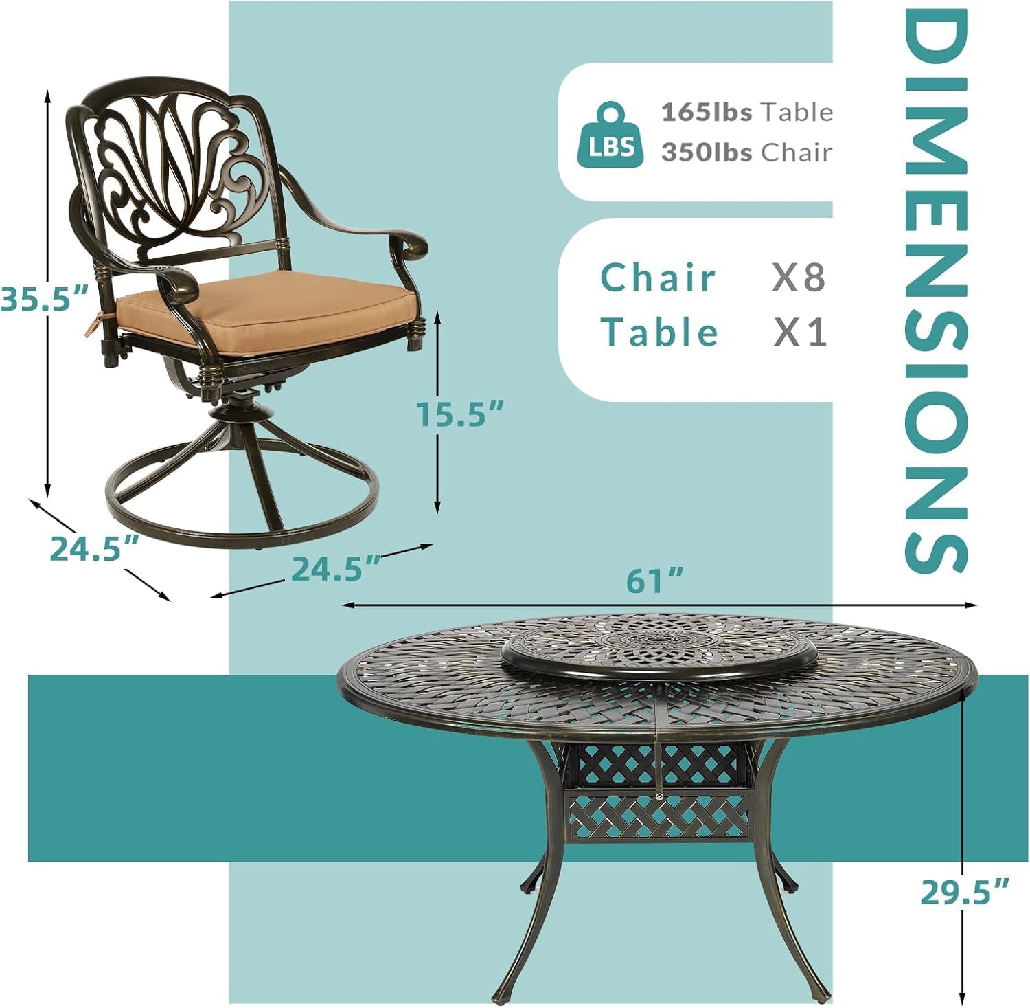 best 9 piece patio dining set,cast aluminum patio set pros cons,outdoor dining set with lazy susan,swivel rocker patio chairs worth it,best outdoor furniture for large families,meetwarm patio set honest review unboxing and complete package contents