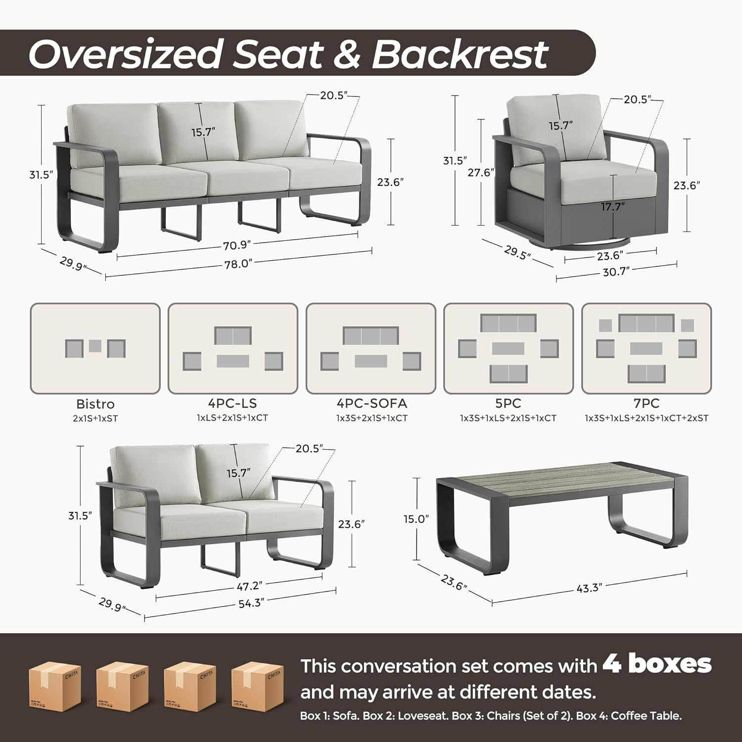 best CHITA patio conversation set,CHITA outdoor furniture set worth buying,CHITA patio set pros cons,swivel patio chairs for deck,best aluminum patio furniture for poolside,should I buy CHITA 5 piece set unboxing and complete package contents