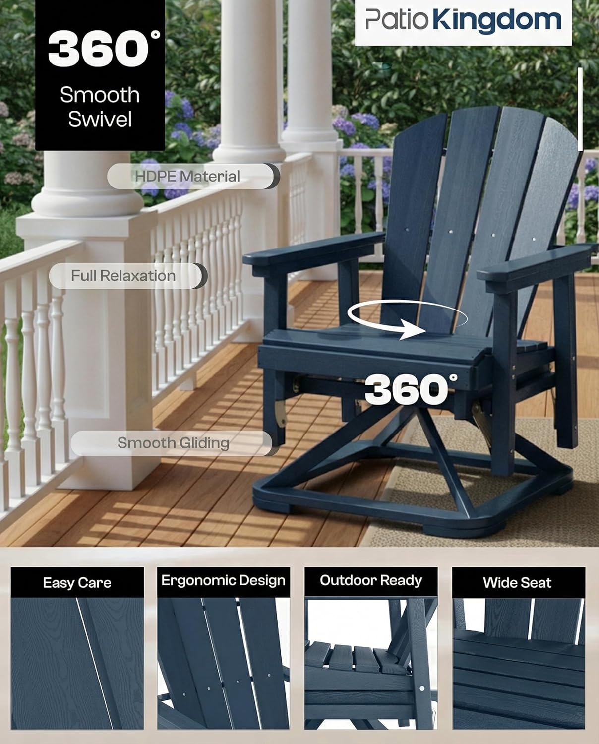 best HDPE swivel glider chair, HDPE outdoor rocking chair pros cons, Patio Kingdom swivel chair worth buying, weather resistant Adirondack chair for porch, best outdoor swivel chair for poolside, should I buy HDPE glider chair performance testing and real-world results