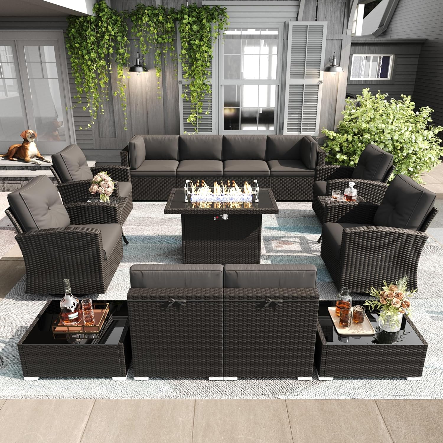 best LayinSun patio set worth buying,should I buy LayinSun 15 piece patio set,LayinSun fire pit table set pros cons,best outdoor conversation sofa with fire pit,LayinSun swivel rocking chairs worth it,buy LayinSun modular sectional outdoor unboxing and complete package contents