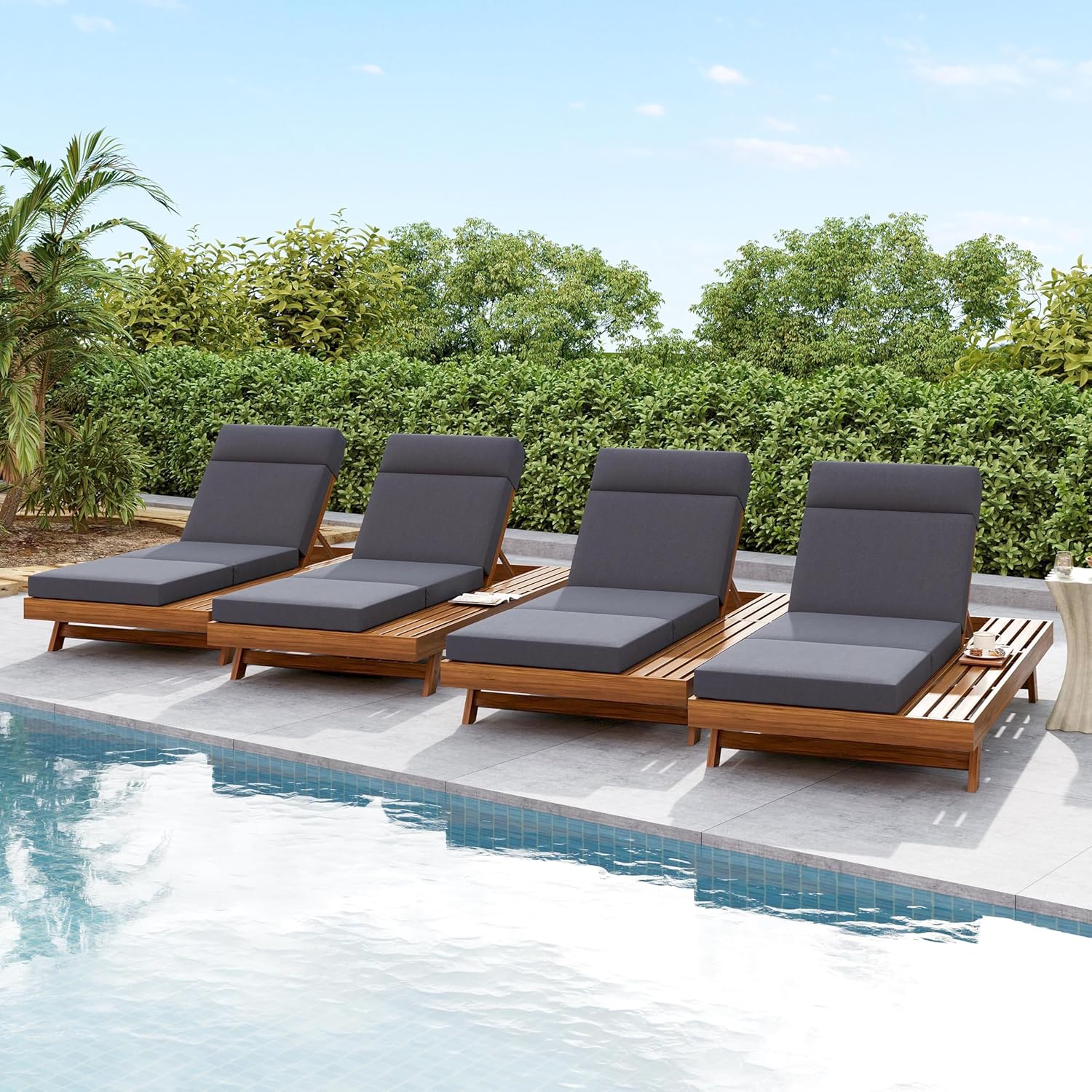 Image 1 of best acacia wood chaise lounge set