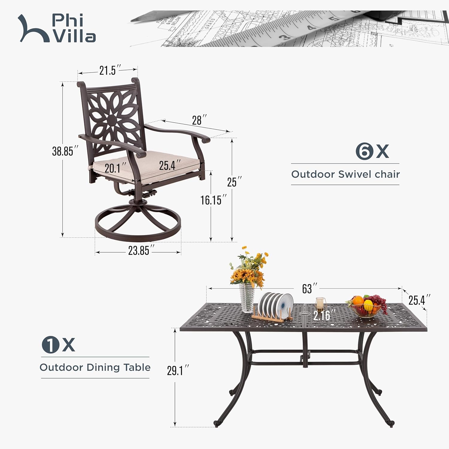 best cast aluminum patio dining set,cast aluminum dining set worth buying,should I buy cast aluminum patio set,PHI VILLA dining set pros cons,best aluminum outdoor dining set for 6,cast aluminum vs wrought iron patio set unboxing and complete package contents