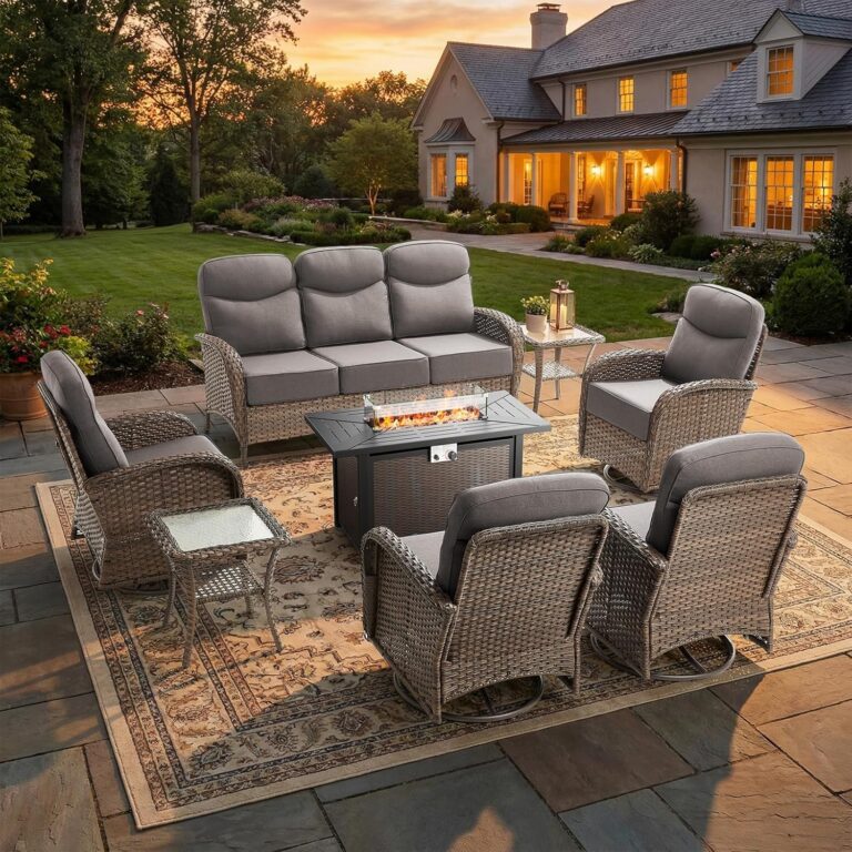 Image 1 of best fire pit patio set with swivel chairs