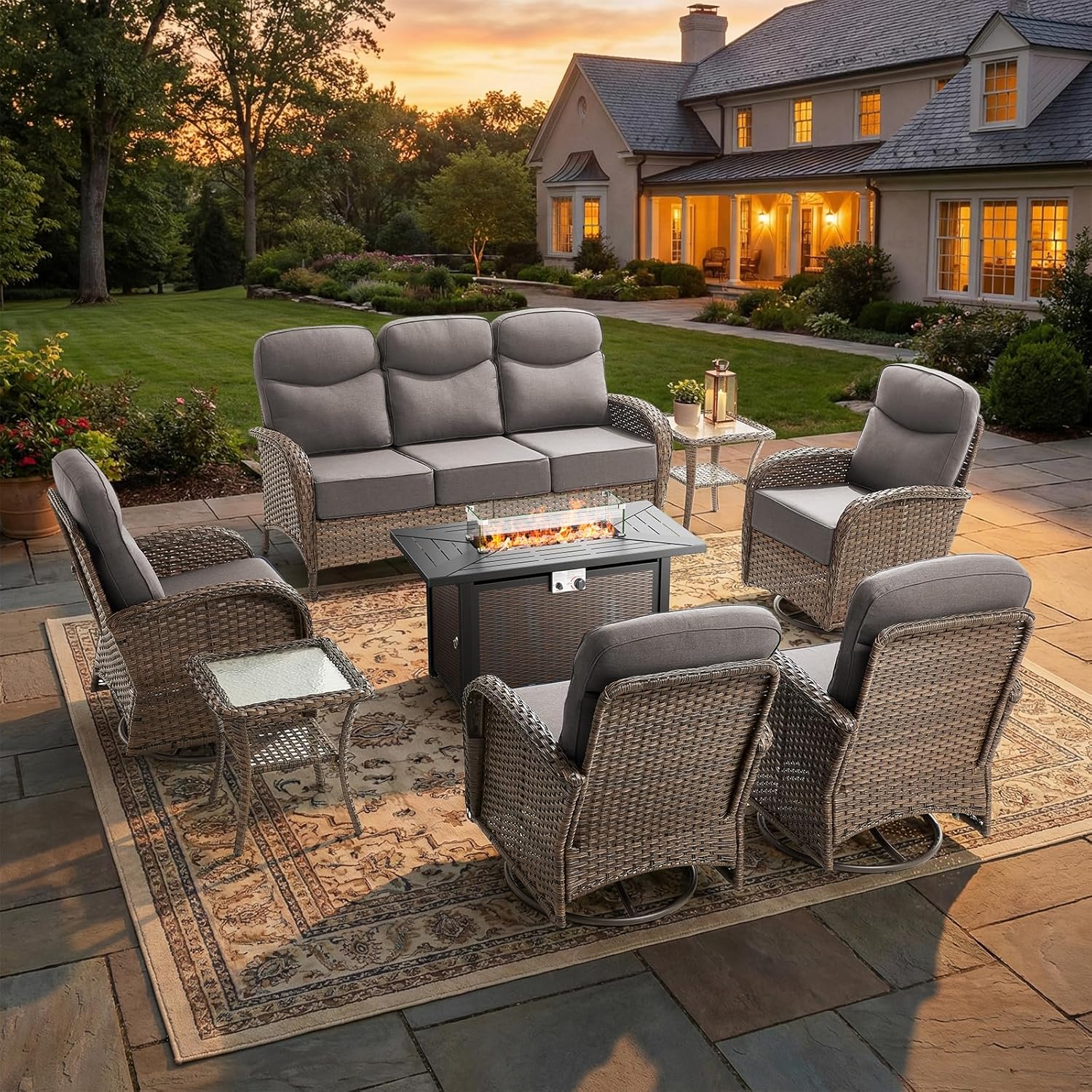 Image 1 of best fire pit patio set with swivel chairs