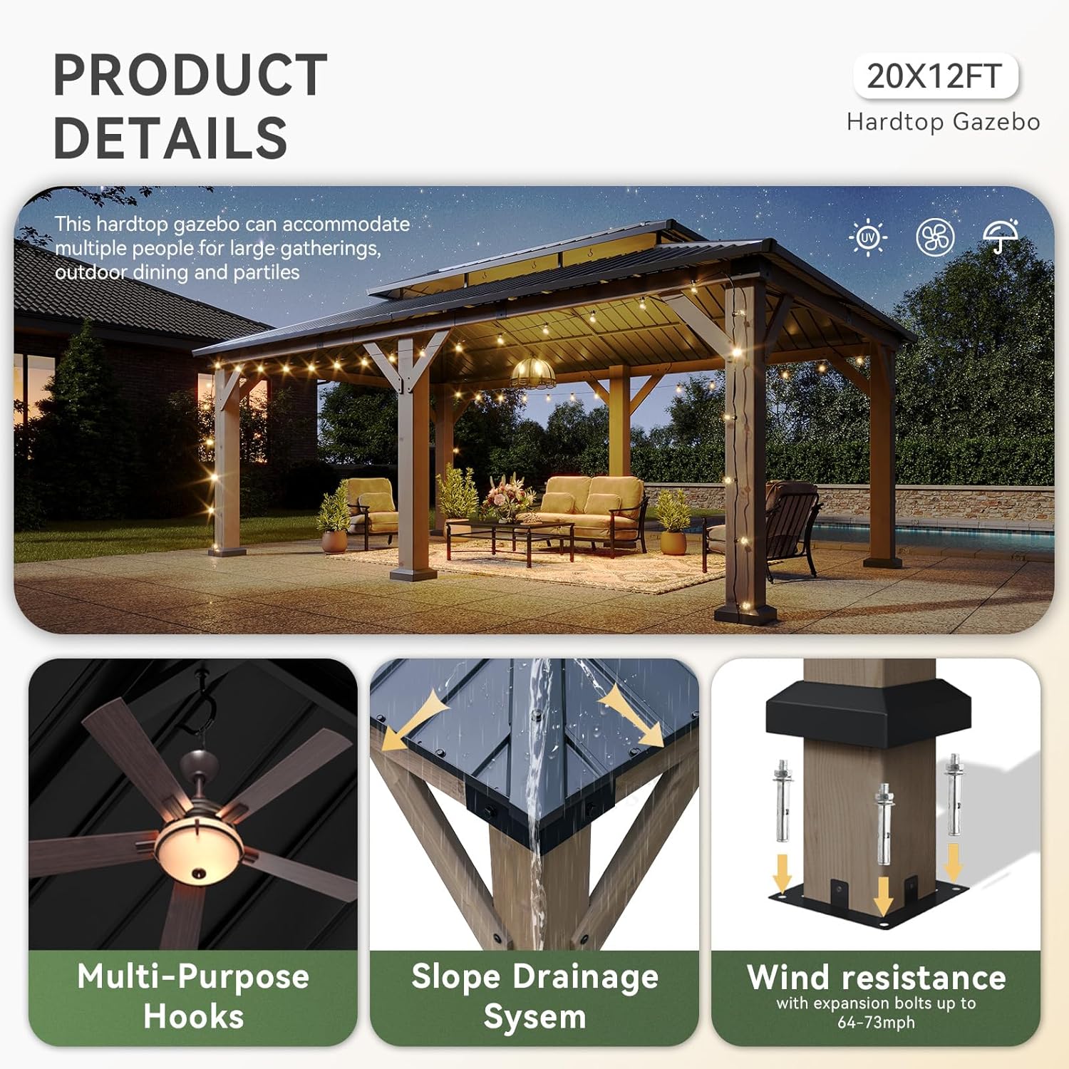 best hardtop wooden gazebo,Aoxun cedar gazebo pros cons,hardtop gazebo vs soft top,is a wooden gazebo worth buying,best gazebo for patio,outdoor gazebo with LED lights unboxing and complete package contents