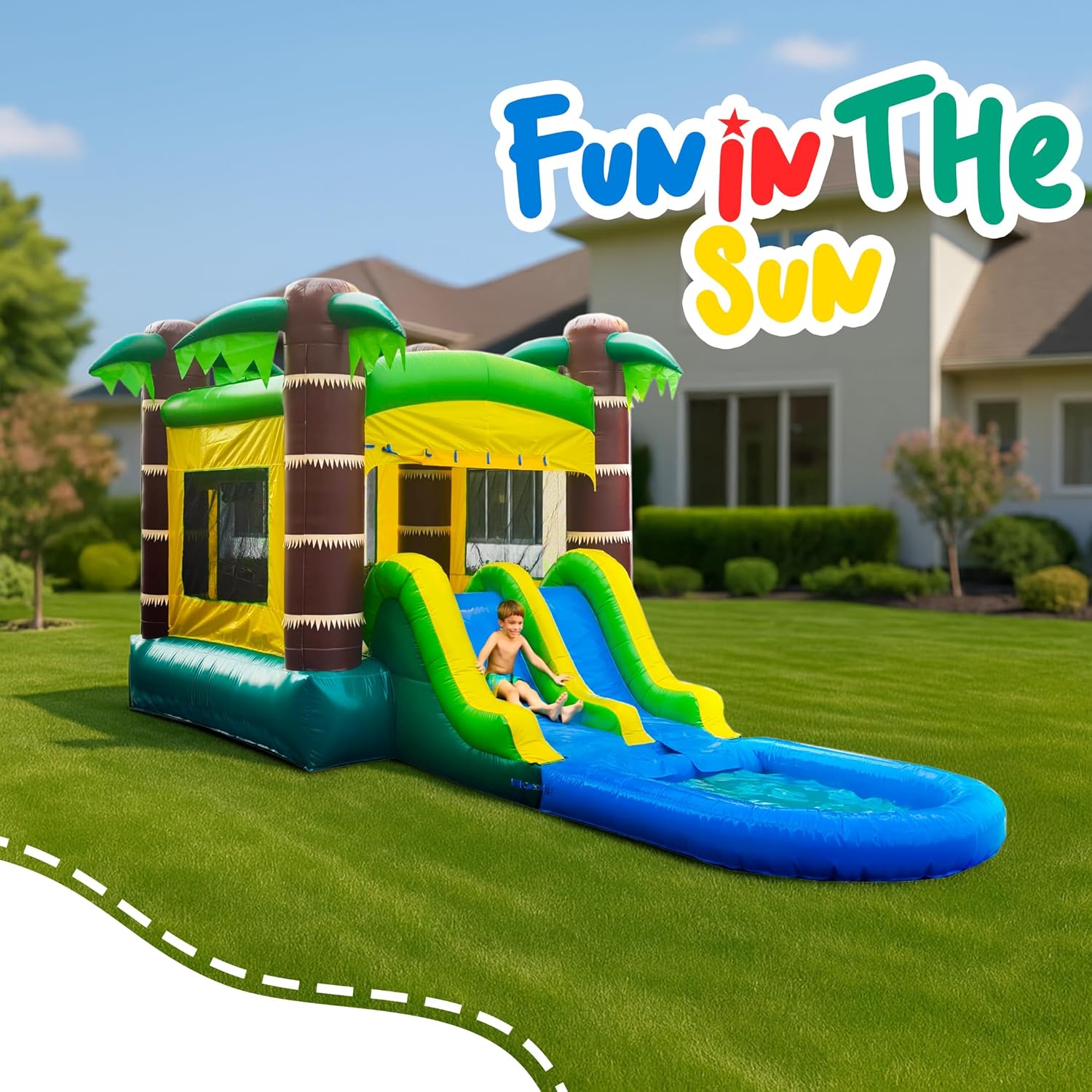best inflatable water slide and bounce house for backyard,tropical combo inflatable worth buying,inflatable water slide vs bounce house comparison,commercial grade backyard water park features,inflatable water slide pros cons for kids,should I buy an inflatable water slide bounce house combo unboxing and complete package contents