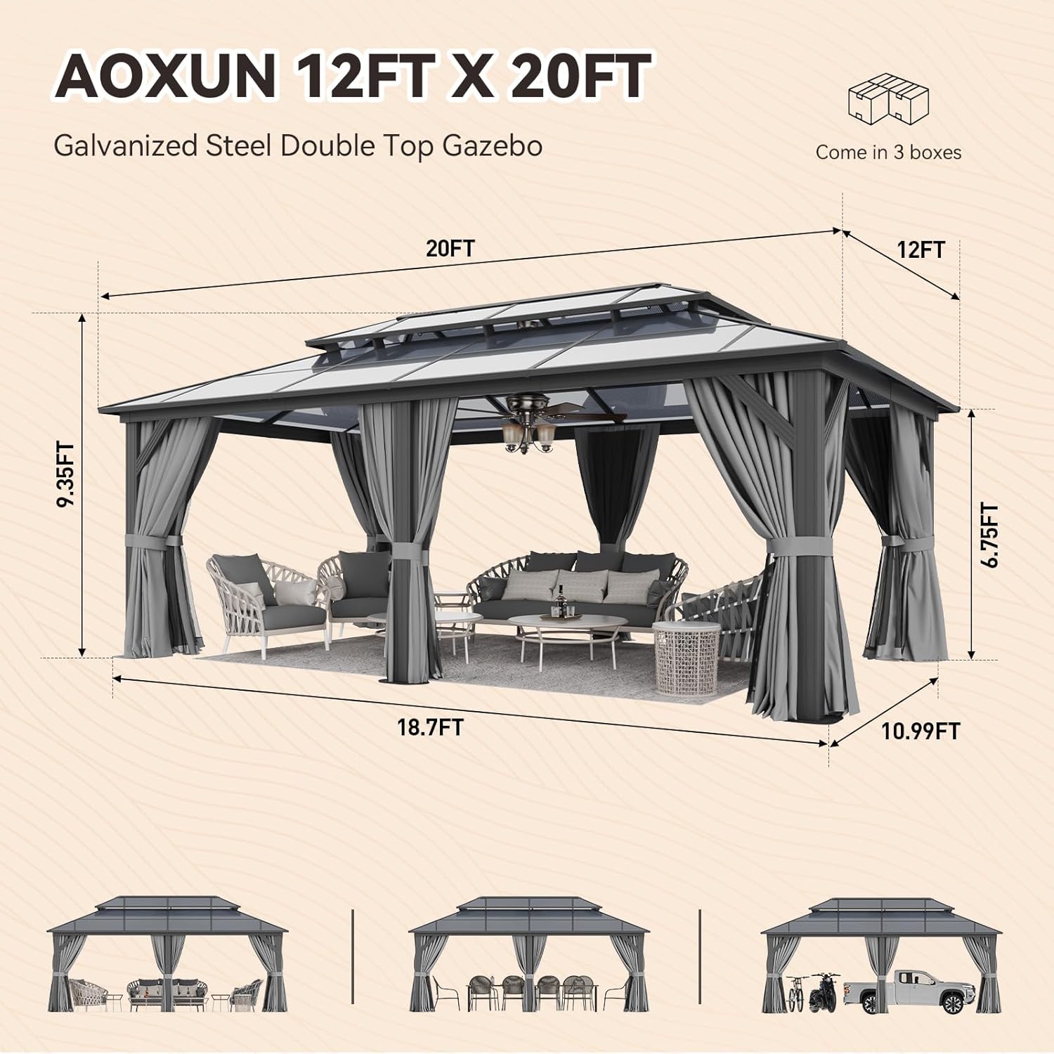 best large hardtop gazebo,12x20 hardtop gazebo worth buying,Aoxun gazebo pros cons,hardtop gazebo vs soft top,permanent outdoor gazebo for patio,should I buy a permanent gazebo unboxing and complete package contents