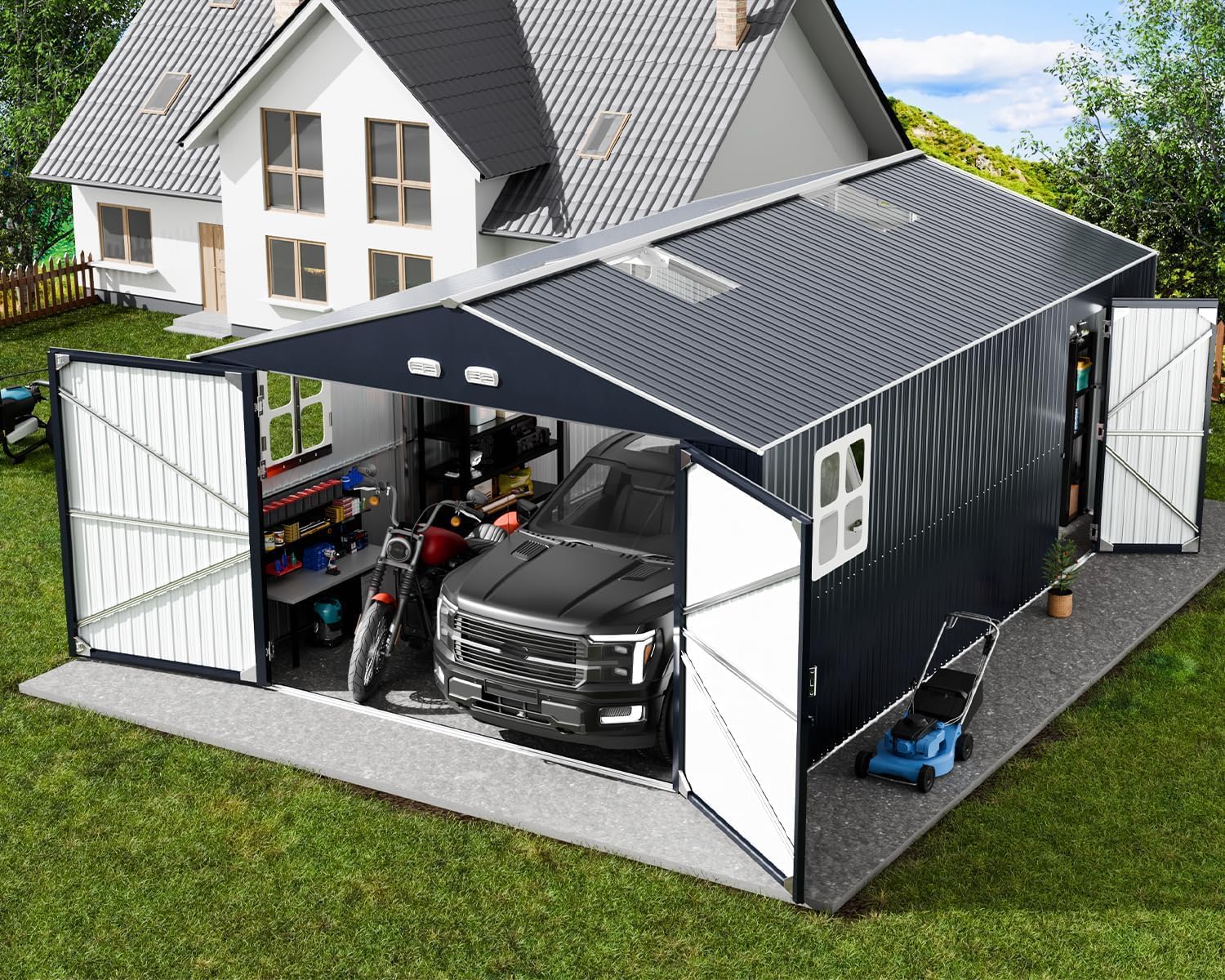 Image 1 of best metal garage shed for cars
