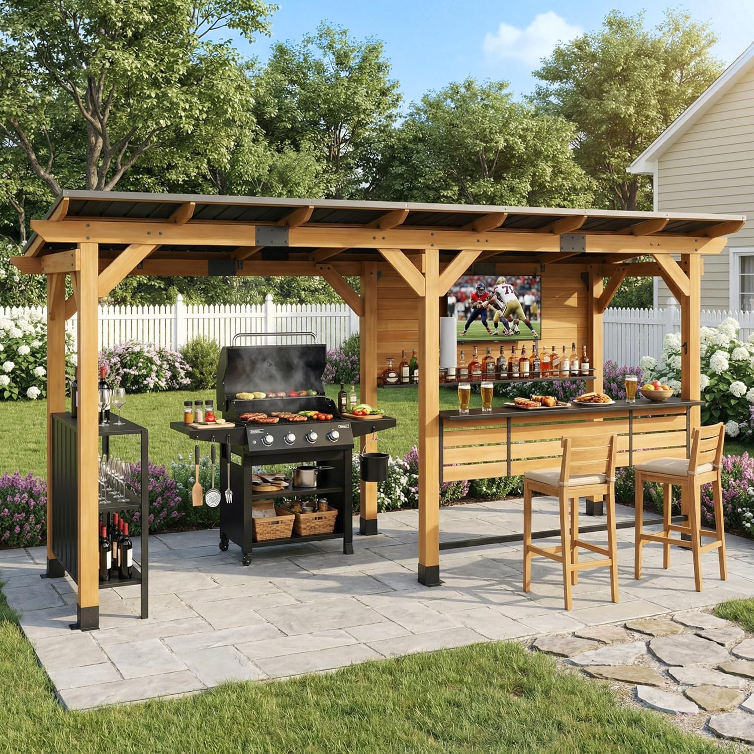 best outdoor bar gazebo for entertaining,should I buy a cedar bar gazebo,outdoor bar gazebo vs pergola,galvanized steel roof gazebo pros cons,best outdoor entertaining setup for backyard,StarEcho bar center worth buying unboxing and complete package contents