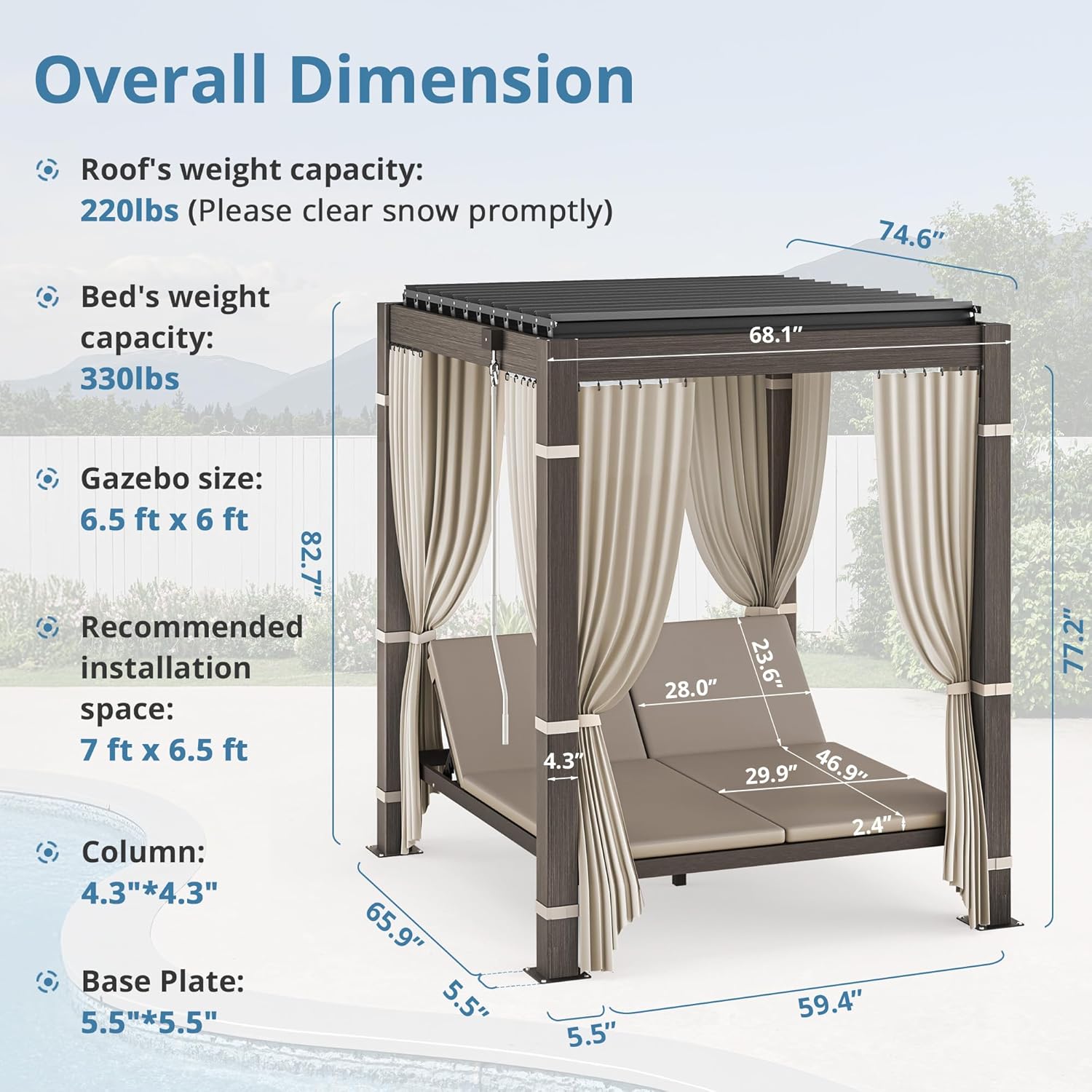 best outdoor daybed with pergola, outdoor daybed with canopy worth buying, LUE BONA patio chaise lounge pros cons, aluminum louvered pergola for backyard, adjustable roof daybed vs static canopy, outdoor chaise lounge with sunshade for pool unboxing and complete package contents