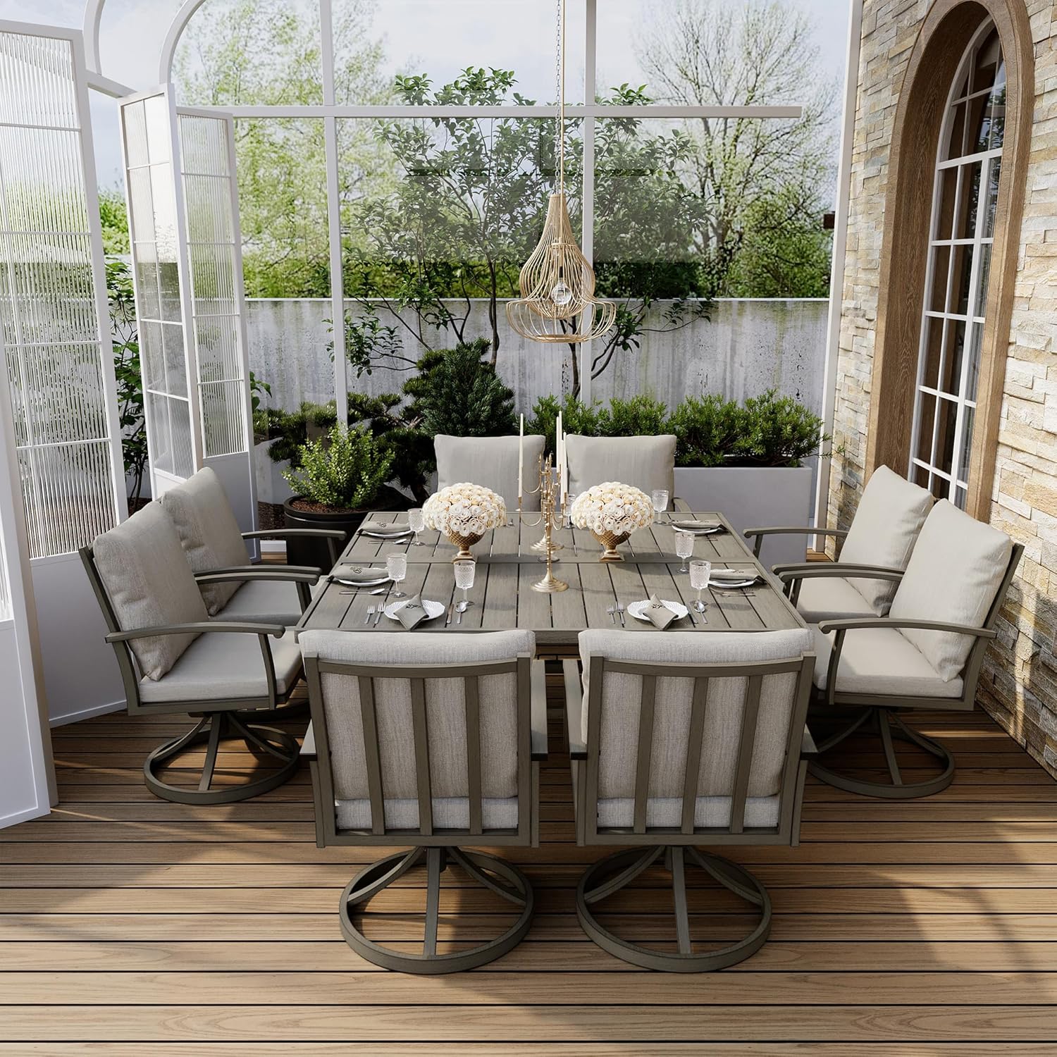 best outdoor dining set for 8,aluminum patio dining set worth buying,HAPPATIO outdoor dining set pros cons,square dining table with umbrella hole,patio dining set with swivel chairs,best aluminum dining set for lawn unboxing and complete package contents
