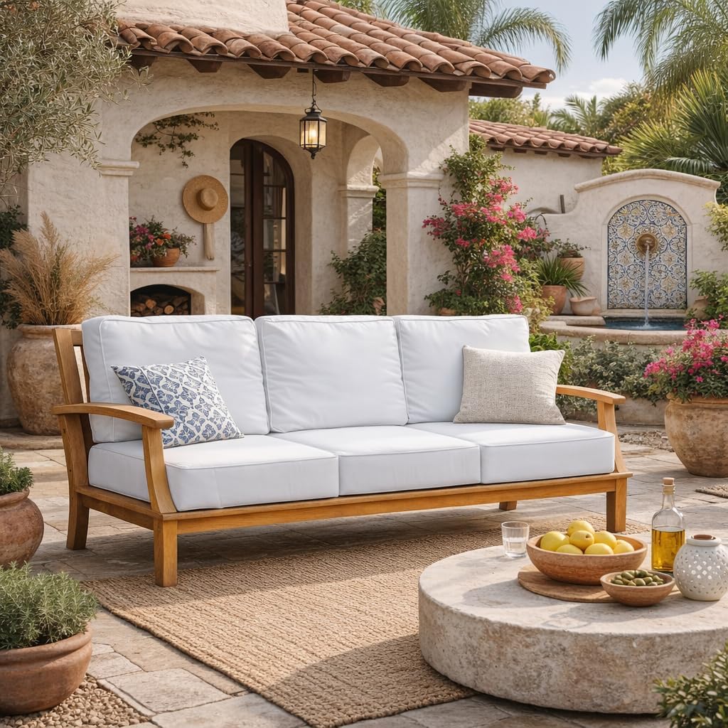best outdoor teak sofa for patio,should I buy a teak sofa,teak sofa vs other outdoor materials,outdoor teak sofa pros cons,teak sofa worth buying,best sofa for deck and garden unboxing and complete package contents