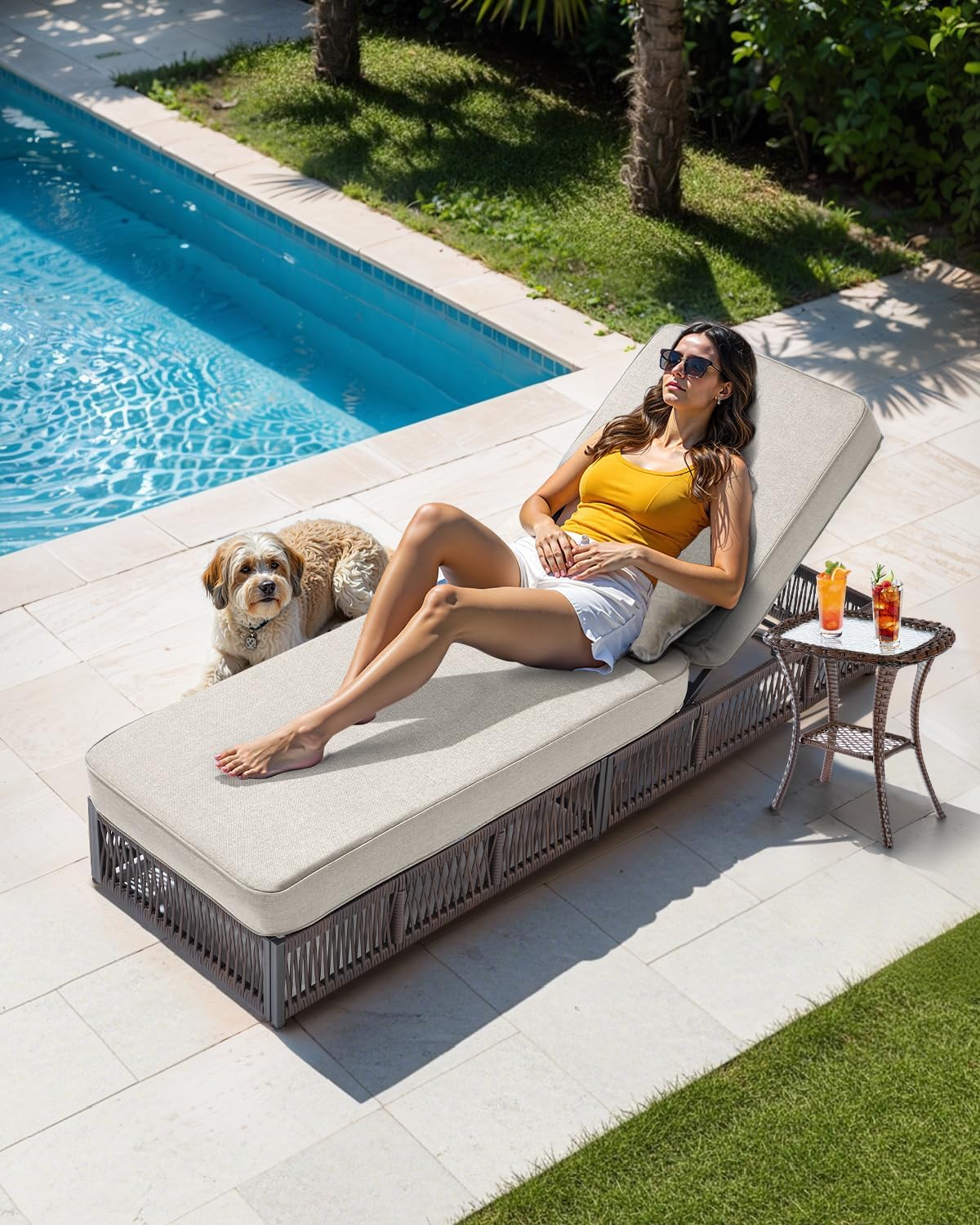 best patio chaise lounges for sunbathing,outdoor recliner set with side table,thick cushioned patio lounger pros cons,should I buy ACTREST chaise lounge,ACTREST vs other rattan loungers,water resistant patio furniture for pool unboxing and complete package contents