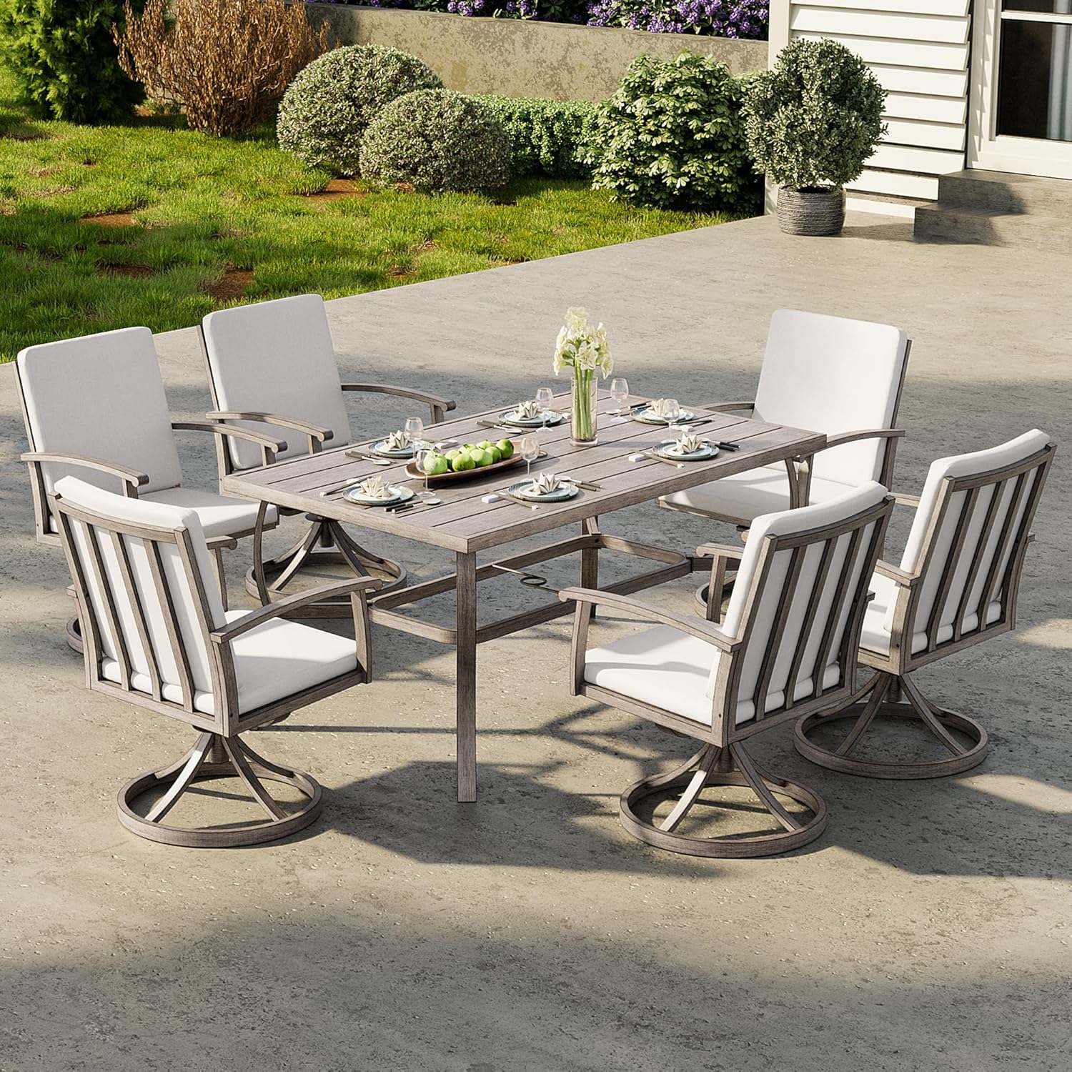 best patio dining set for 6,should I buy an aluminum patio dining set,LUXIJOY patio set pros cons,best outdoor dining set for 6 people,aluminum patio set worth buying,swivel chair patio set for porch unboxing and complete package contents