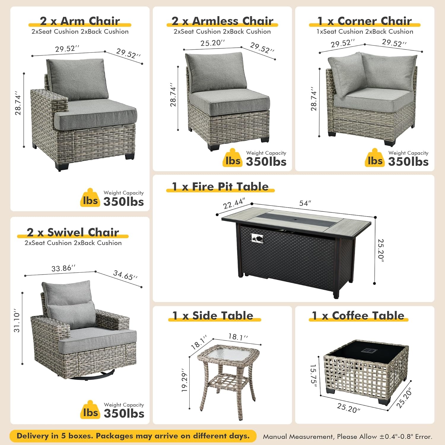 best patio furniture set with fire pit,should I buy a patio set with fire pit,outdoor swivel rocking chairs vs stationary,modular wicker conversation set pros cons,all-weather patio furniture worth buying,best outdoor seating for entertaining unboxing and complete package contents