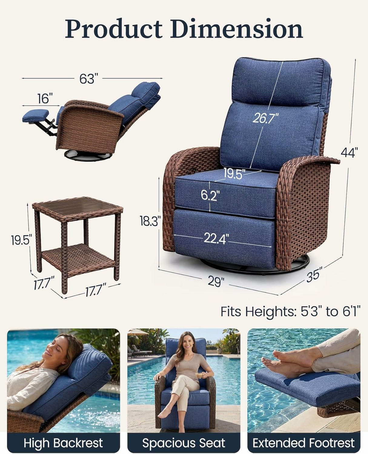 best patio recliner set for outdoor comfort,3-in-1 swivel glider recliner worth buying,high back outdoor recliner pros cons,independent back and footrest adjustment benefits,all-weather wicker recliner durability,comfortable patio chair set for relaxation unboxing and complete package contents