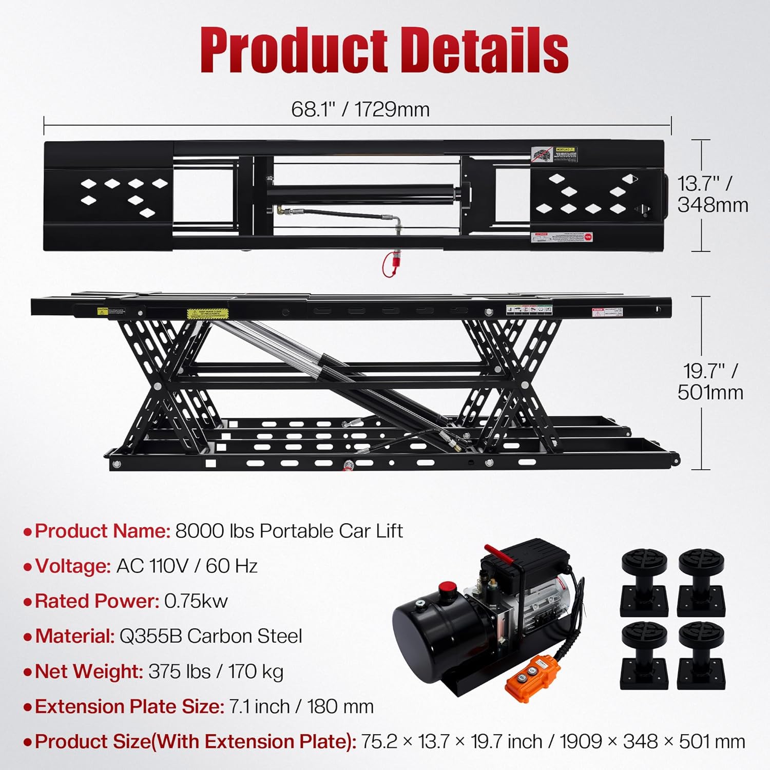 best portable car lift for home garage,low profile car lift for home,hydraulic car lift working height,Specraft 8000 lb lift specs,best car lift for side jobs,portable car lift worth buying unboxing and complete package contents