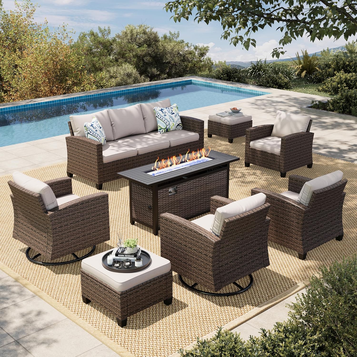 Image 1 of best swivel glider patio set with fire pit