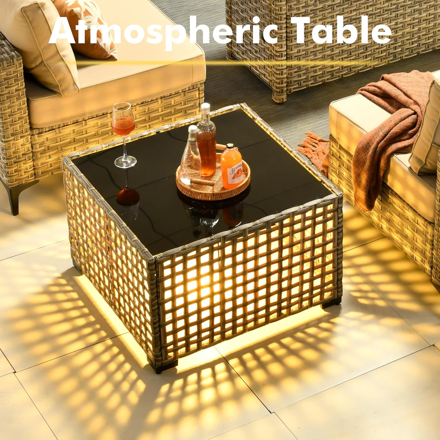 best wicker patio set with fire pit,should I buy outdoor sectional with fire pit,wicker patio set pros cons,best outdoor furniture for warmth,CAODOC L-shaped sectional worth it,patio set with swivel rockers unboxing and complete package contents