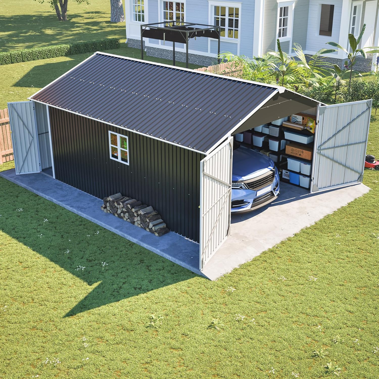 buy 12x20 metal garage shed,heavy duty metal garage shed worth it,12x20 metal shed vs wooden,best outdoor storage building for car,large steel carport for vehicle storage pros cons,should I buy a metal storage shed unboxing and complete package contents