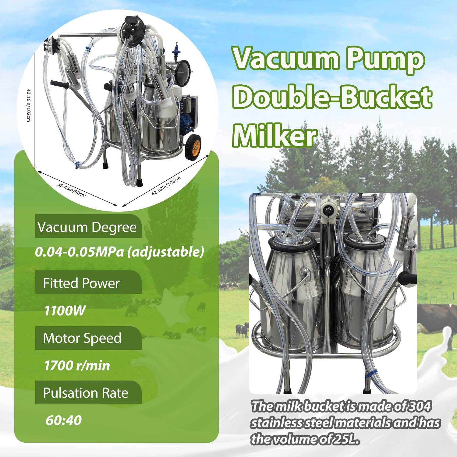 buy 50L vacuum pump milking machine,should I buy a milking machine for cows,1.1KW portable milker vs alternatives,adjustable pressure pulsator milking system pros cons,best dairy farm equipment for 20 cows per hour,50L stainless steel milking bucket worth buying performance testing and real-world results
