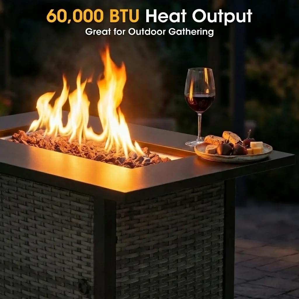 buy 6 piece patio furniture set with fire pit,best outdoor conversation set for deck,grey wicker fire pit table set pros cons,should I buy a swivel rocker patio set,Domvaranique 6 piece furniture set worth it,all-weather wicker seating with 60,000 BTU fire pit performance testing and real-world results