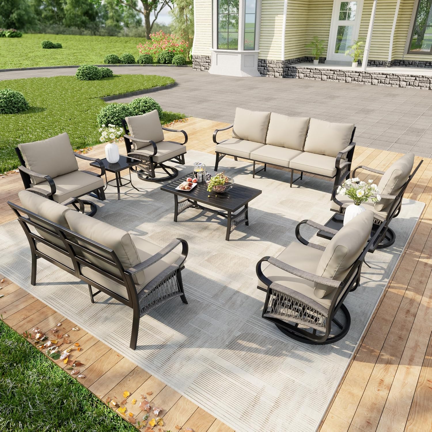 buy 9 piece patio furniture set,best outdoor conversation set for patio,patio furniture set with swivel chairs pros cons,metal patio couch set worth buying,should I buy a 9 piece patio set,modern outdoor seating group with coffee table unboxing and complete package contents