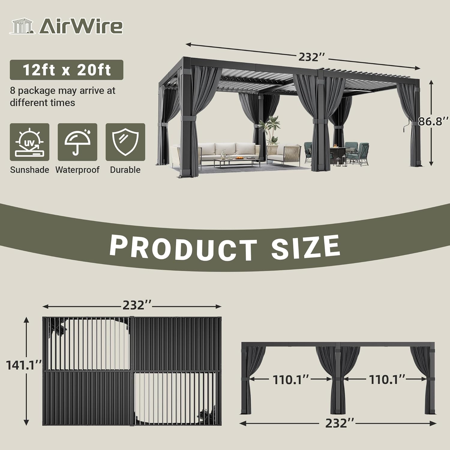 buy AirWire louvered pergola, should I buy a louvered pergola, AirWire pergola vs others, best aluminum pergola for patio, AirWire pergola pros cons, louvered pergola worth buying unboxing and complete package contents
