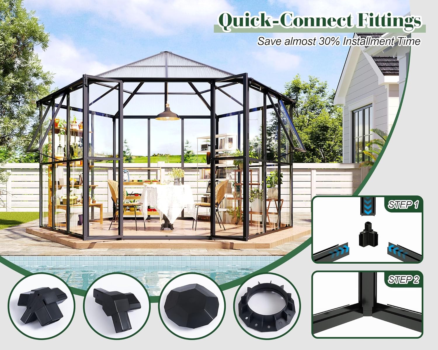 buy Jocisland hexagonal greenhouse,Jocisland 12x10x8 greenhouse pros cons,aluminum frame greenhouse worth buying,hexagonal greenhouse vs traditional,best greenhouse for backyard garden,should I buy a quick-connector greenhouse unboxing and complete package contents