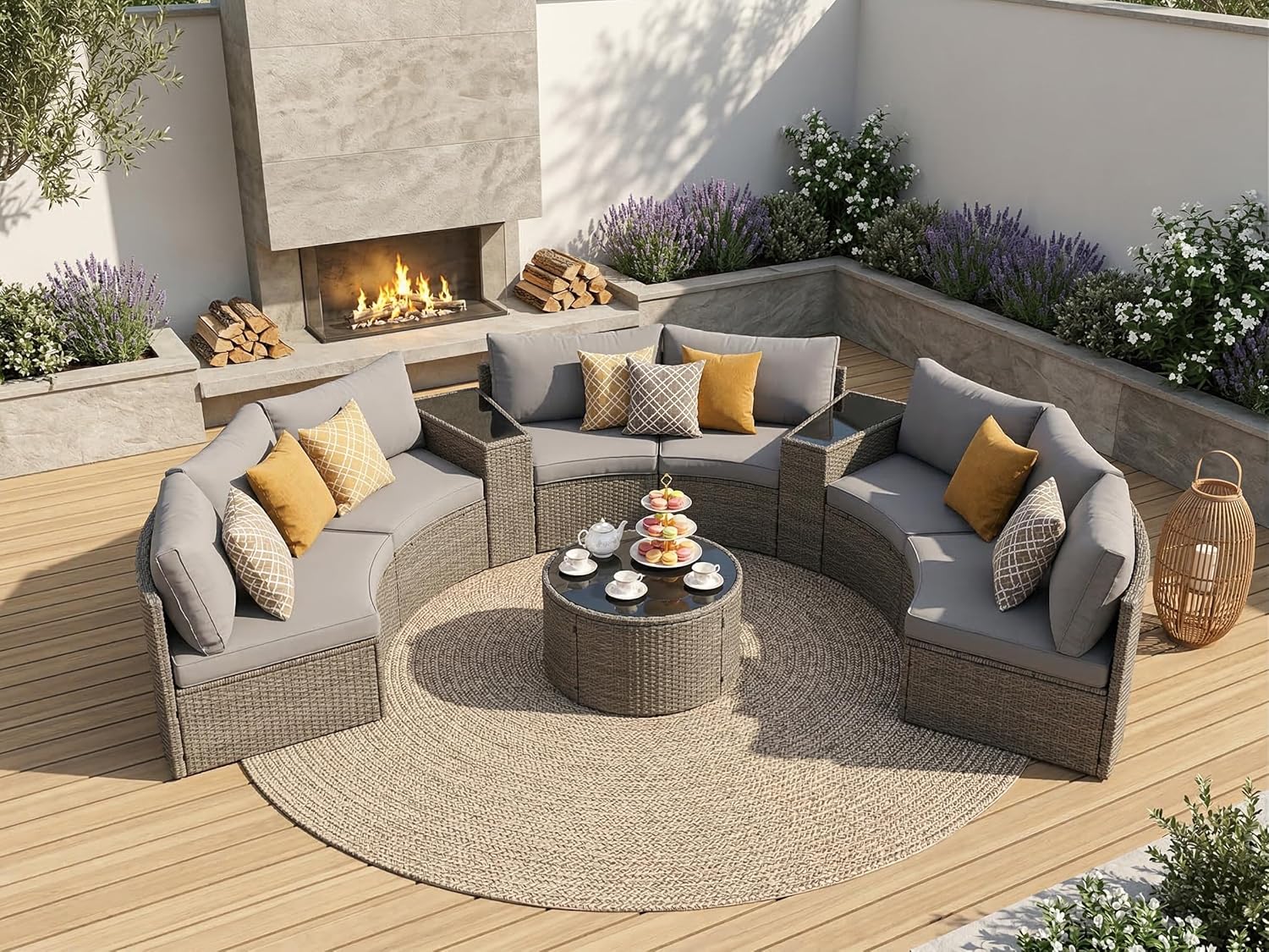 buy KEIKI 9-piece patio set,KEIKI half-moon sectional worth it,best rattan conversation set for car,curved wicker sofa set pros cons,KEIKI patio set vs alternatives,light gray outdoor furniture for backyard unboxing and complete package contents